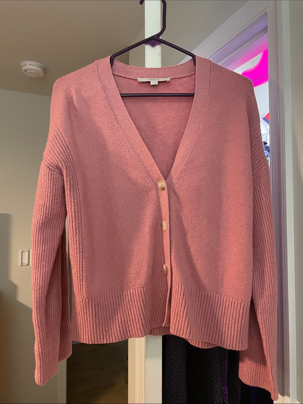 LOFT Dusty Rose Button-Front V-Neck Cardigan